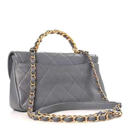 Chanel Lambskin Quilted Small La Parisienne Top Handle Flap Grey 3 of 9