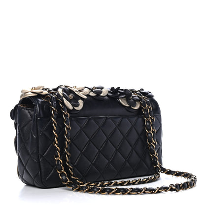 Chanel Metallic Lambskin Quilted Medium Camellia Flap Black Gold 2 of 4