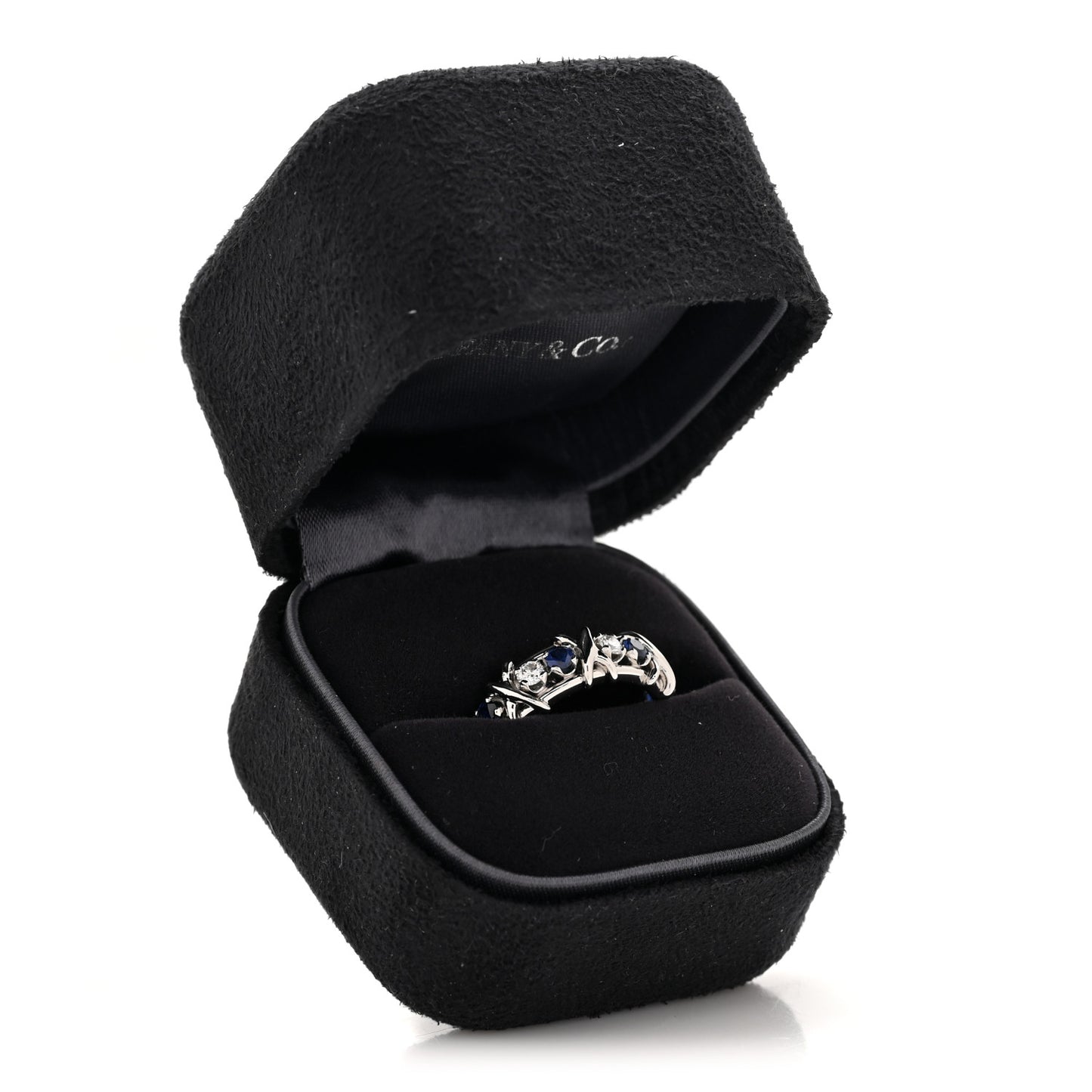 Platinum Diamond Blue Sapphire Schlumberger Sixteen Stone Ring 55 7.25