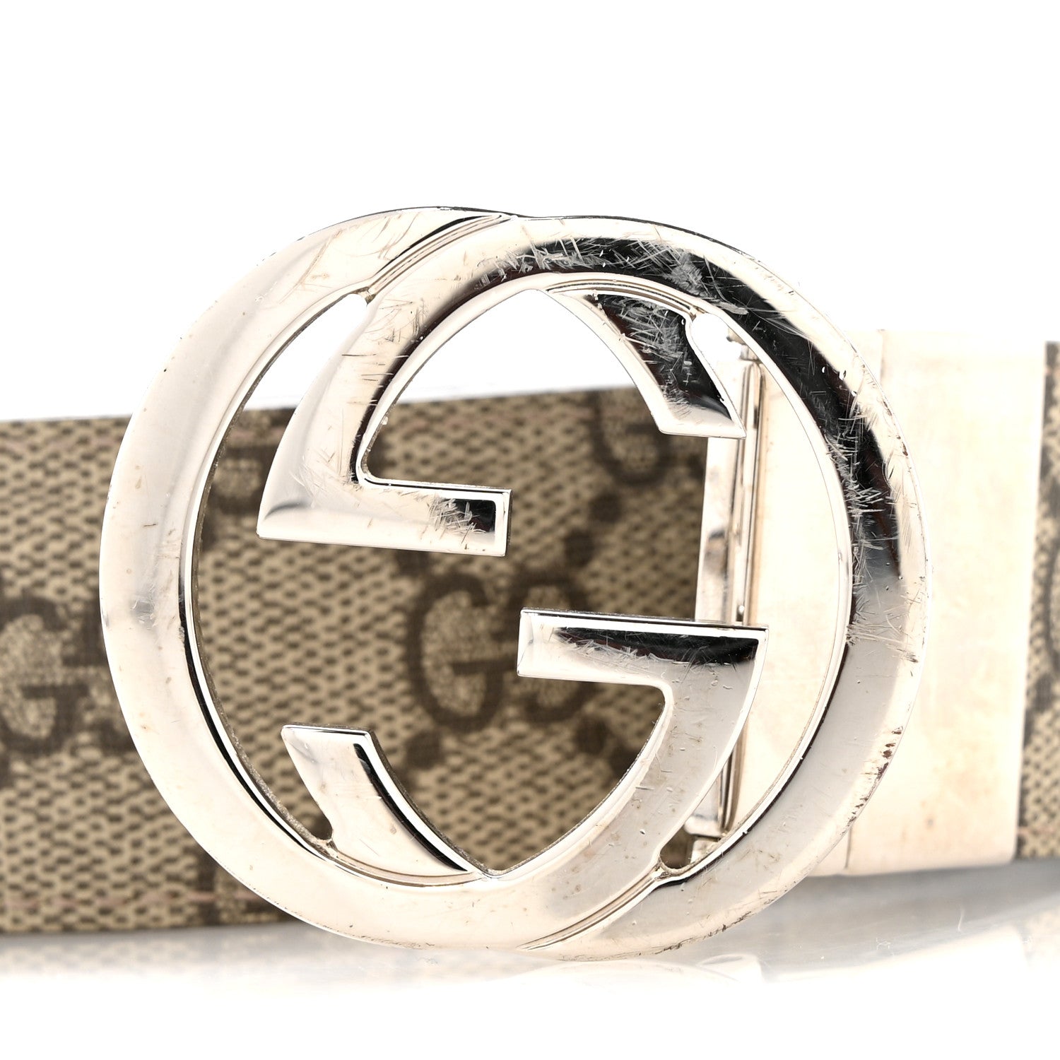 Gucci GG Supreme Monogram Selleria Calfskin Interlocking G Reversible 37mm Belt 90 36 Beige Ebony Black 8 of 8