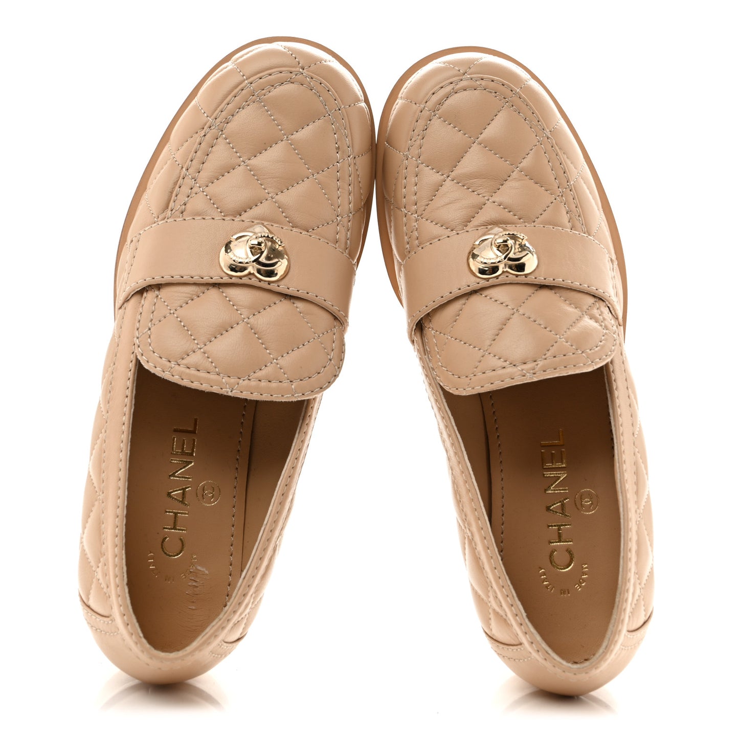 Lambskin Quilted CC Heart Loafers 39 Beige