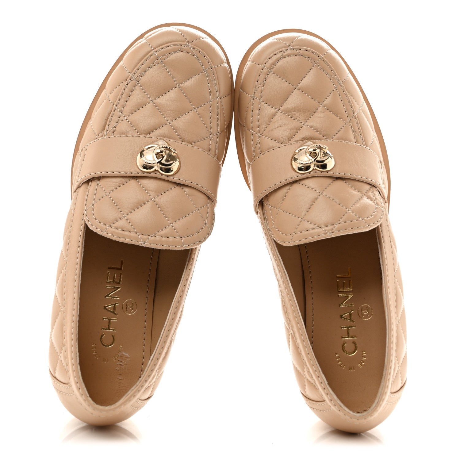 Chanel Lambskin Quilted CC Heart Loafers 39 Beige 2 of 13
