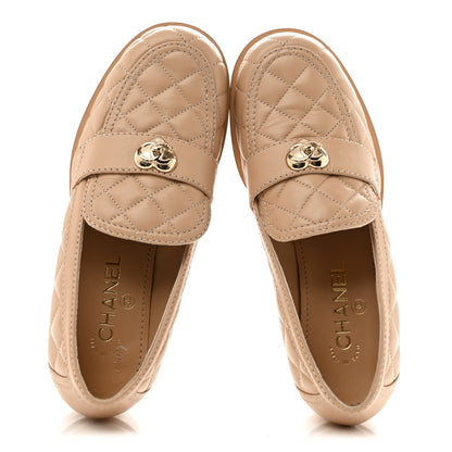 Chanel Lambskin Quilted CC Heart Loafers 39 Beige 2 of 13