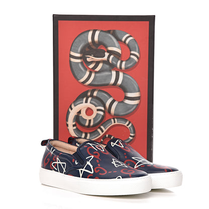 Gucci Calfskin GucciGhost Print Womens Slip On Sneakers 36.5 Blue Agata Hibiscus Red 13 of 13