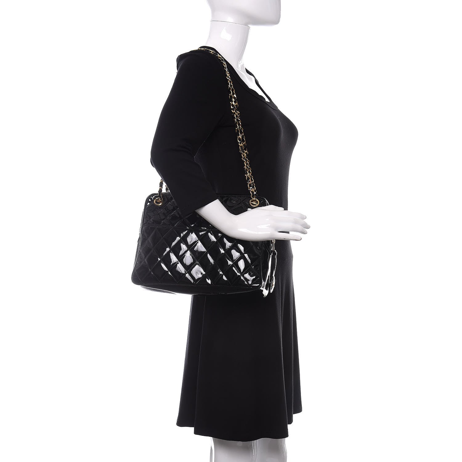 Chanel Patent Quilted Shoulder Bag Black 2 of 9