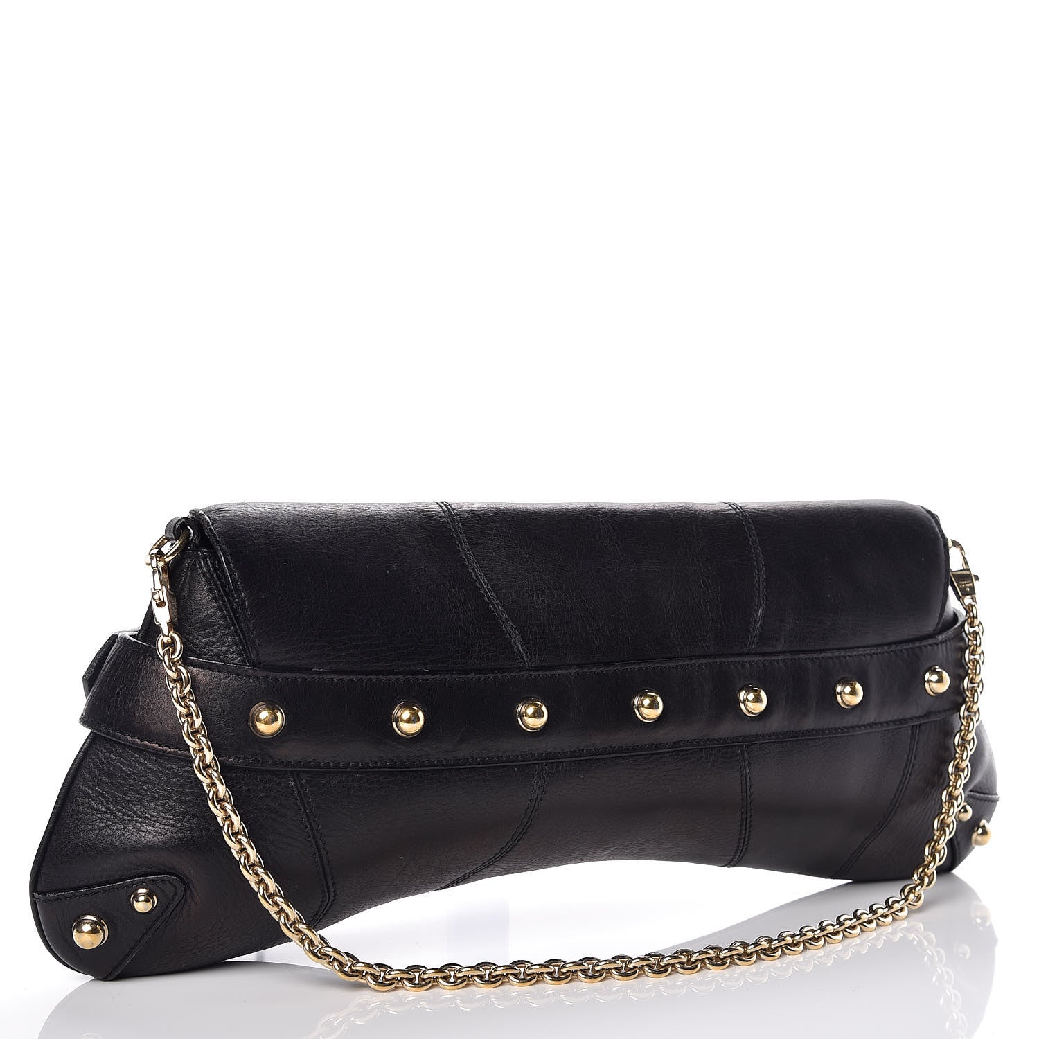 Gucci Calfskin Horsebit Chain Clutch Black 3 of 16