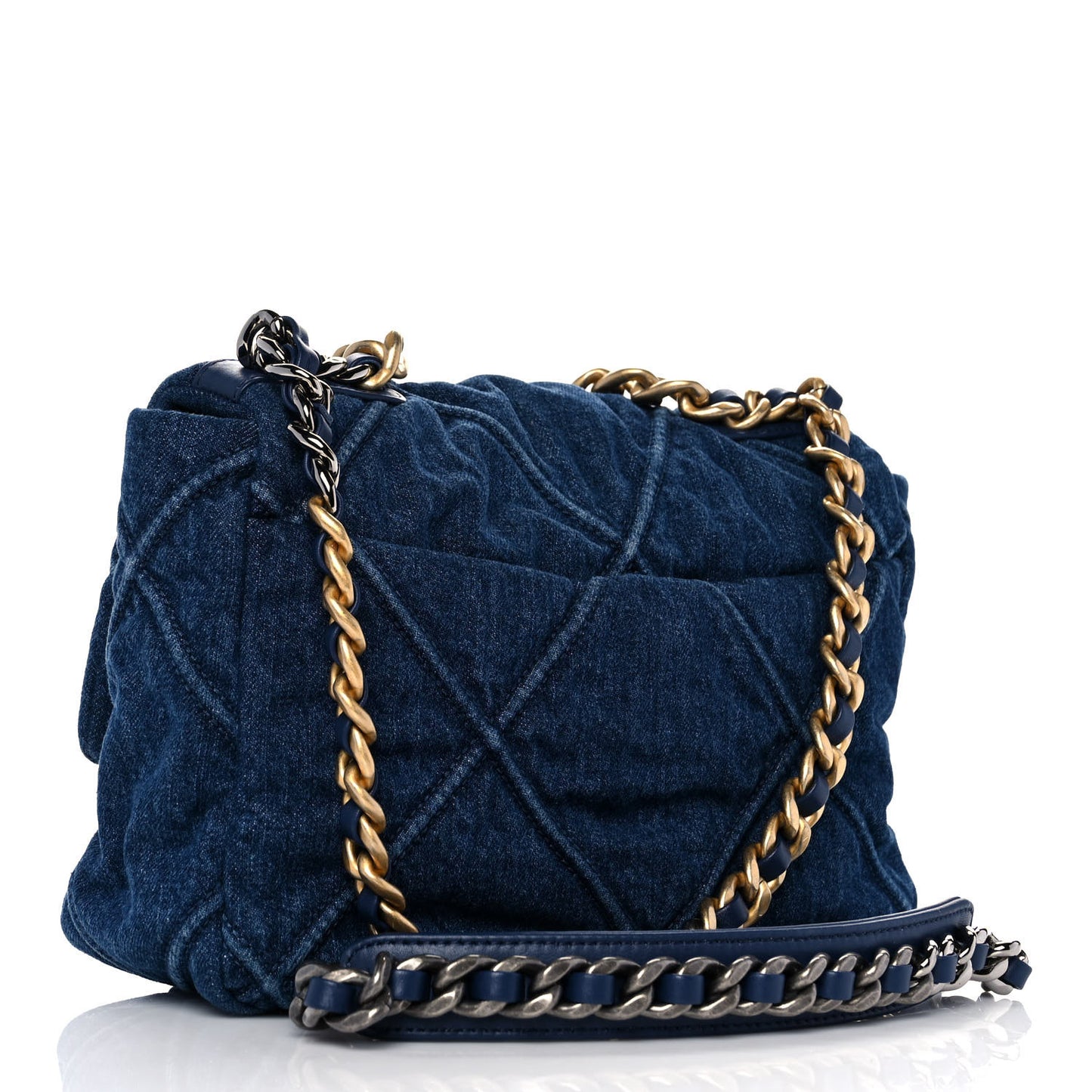 Denim Quilted Medium Chanel 19 Flap Blue