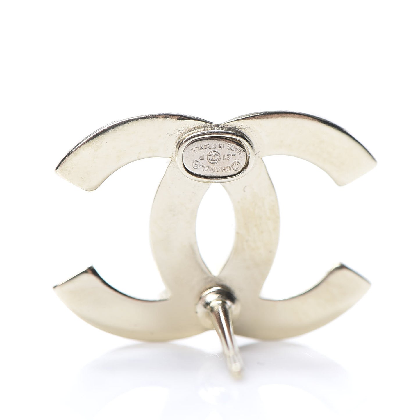 Crystal Metal CC Paris Button Stud Earrings Gold