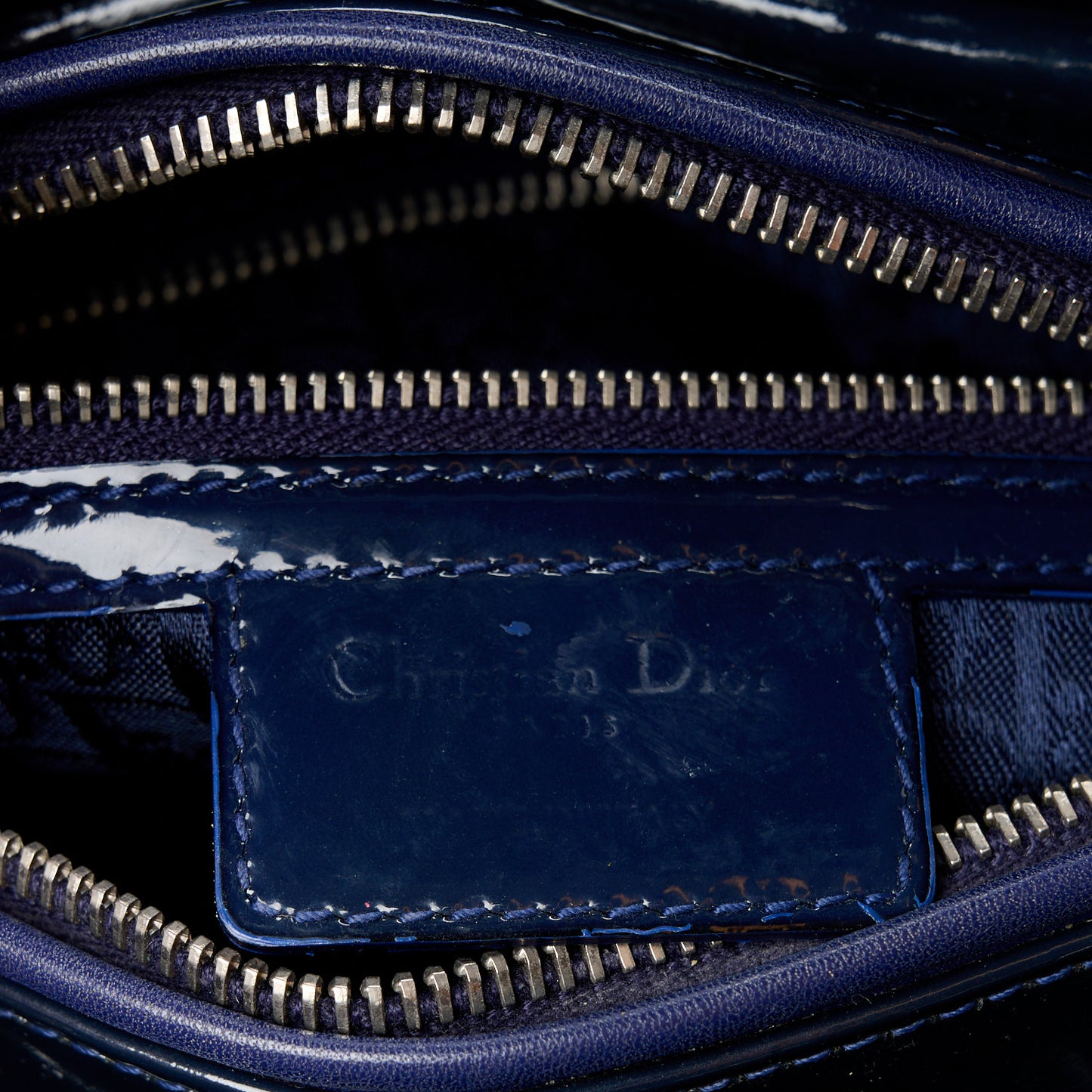 Patent Cannage Medium Lady Dior Navy Blue
