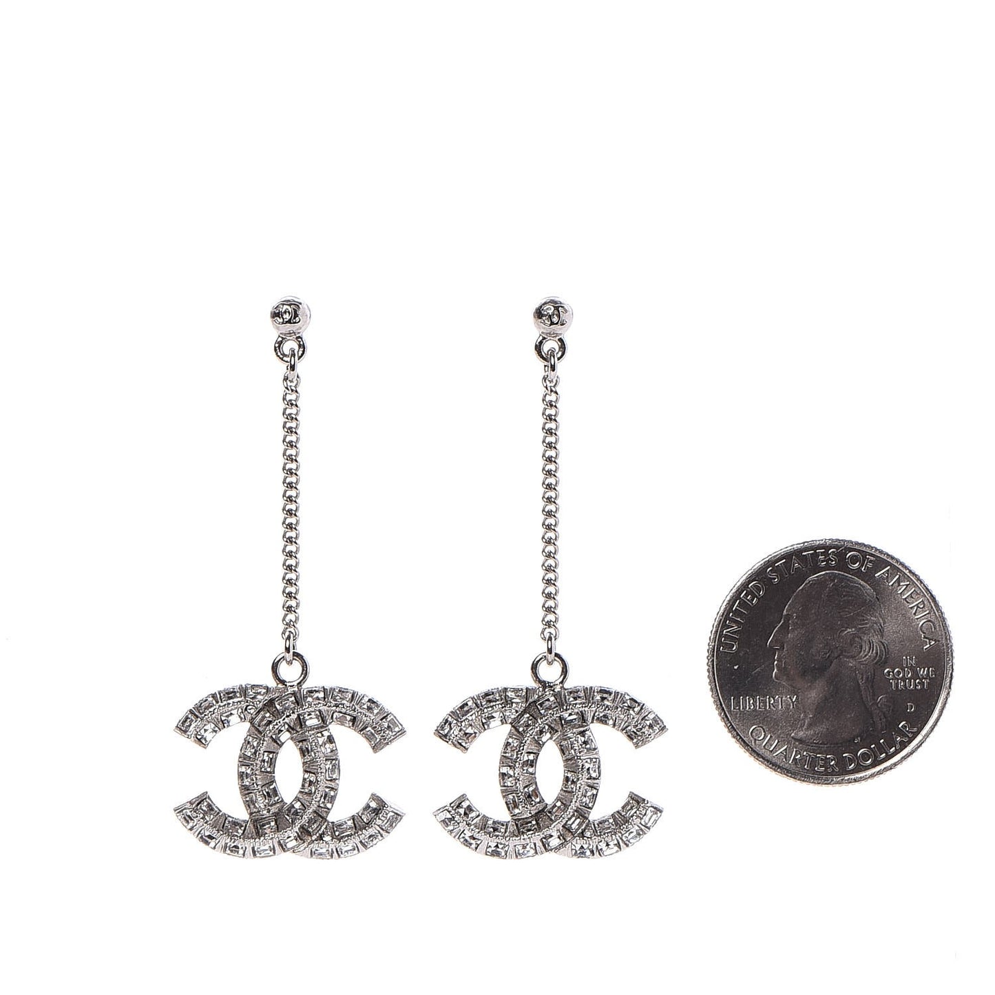 Baguette Crystal CC Dangle Earrings Silver