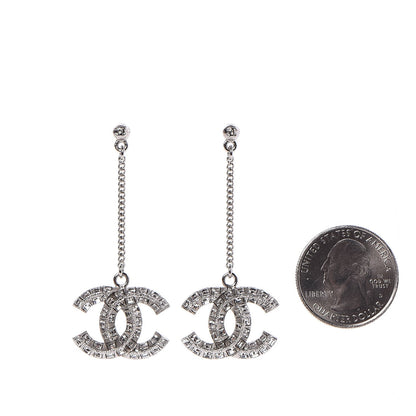 Chanel Baguette Crystal CC Dangle Earrings Silver 2 of 3
