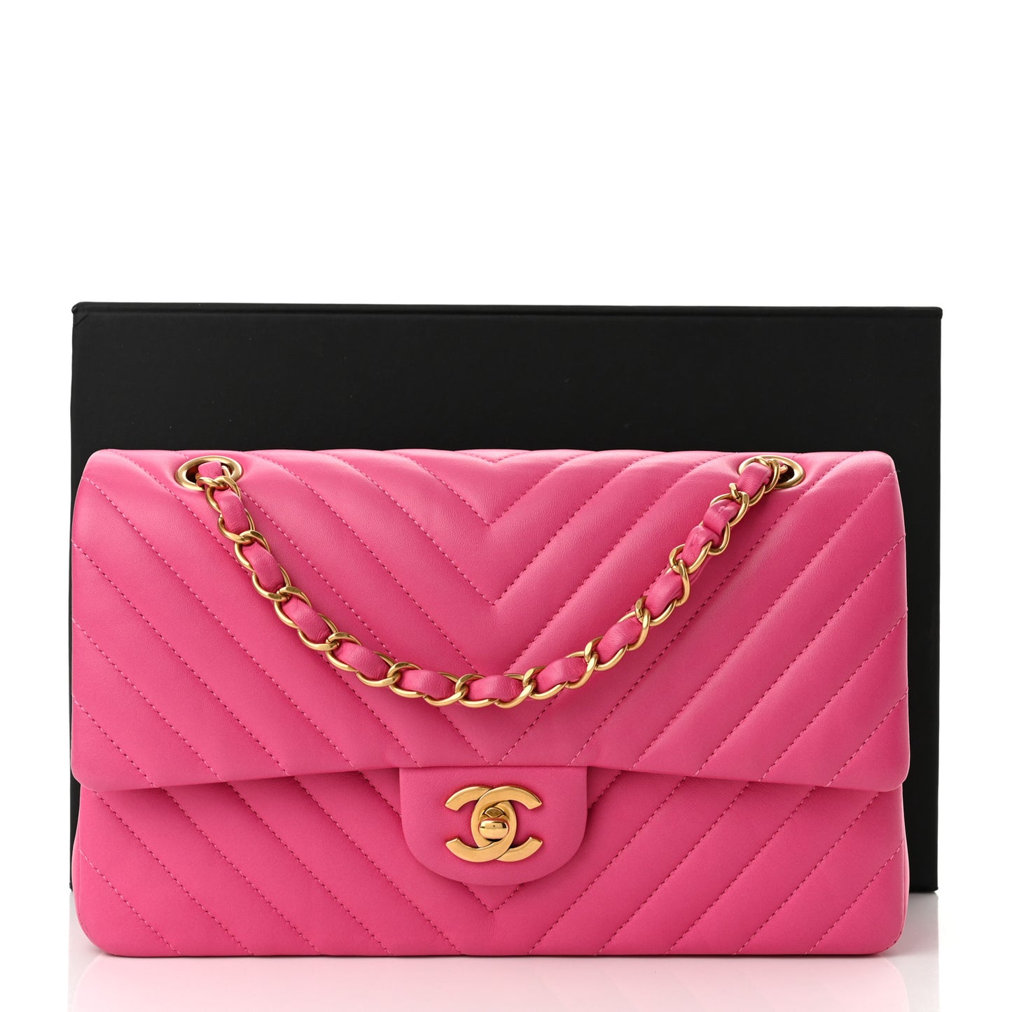 Lambskin Chevron Quilted Medium Double Flap Pink