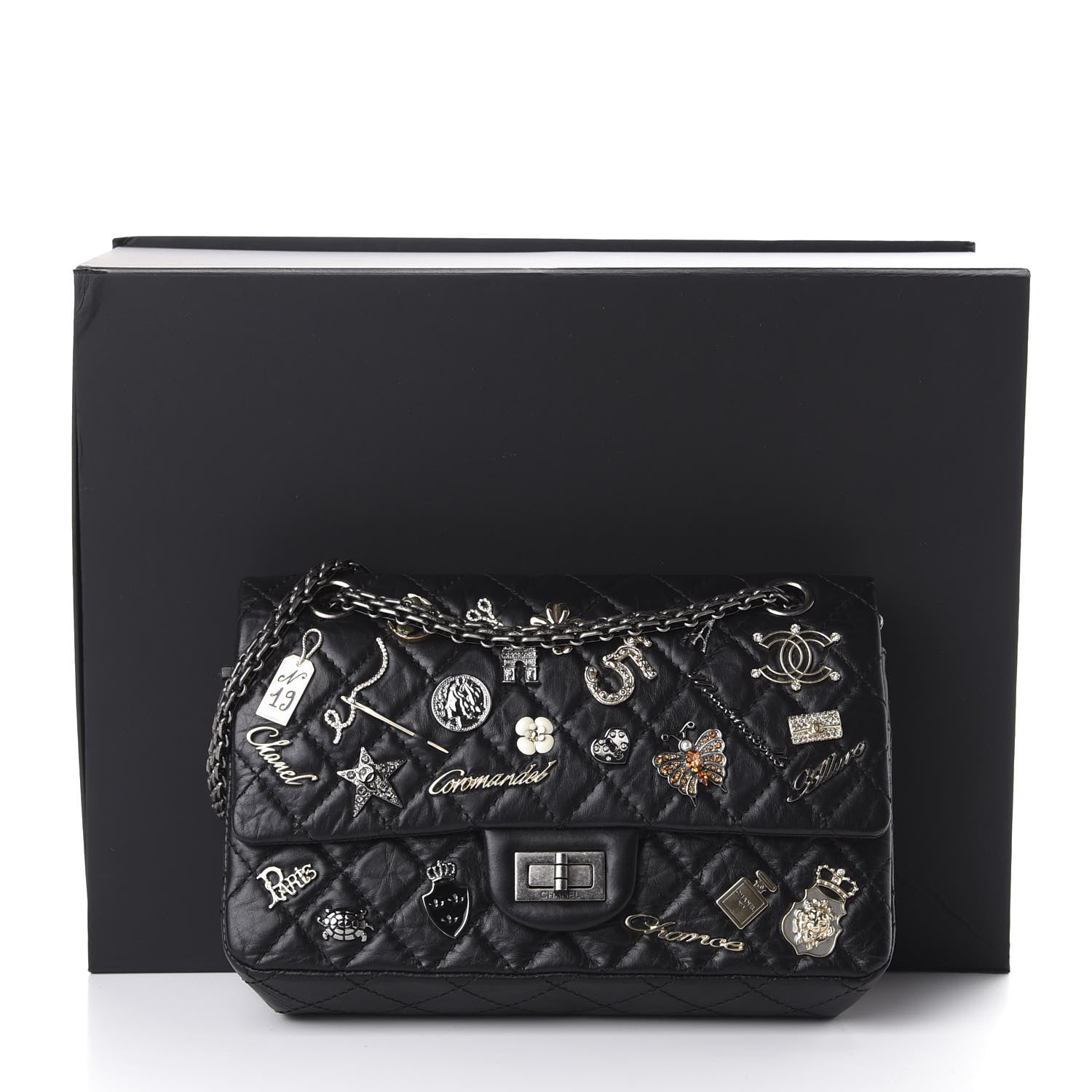 Chanel Aged Calfskin Lucky Charms 2.55 Reissue 225 Flap Black 10 of 10