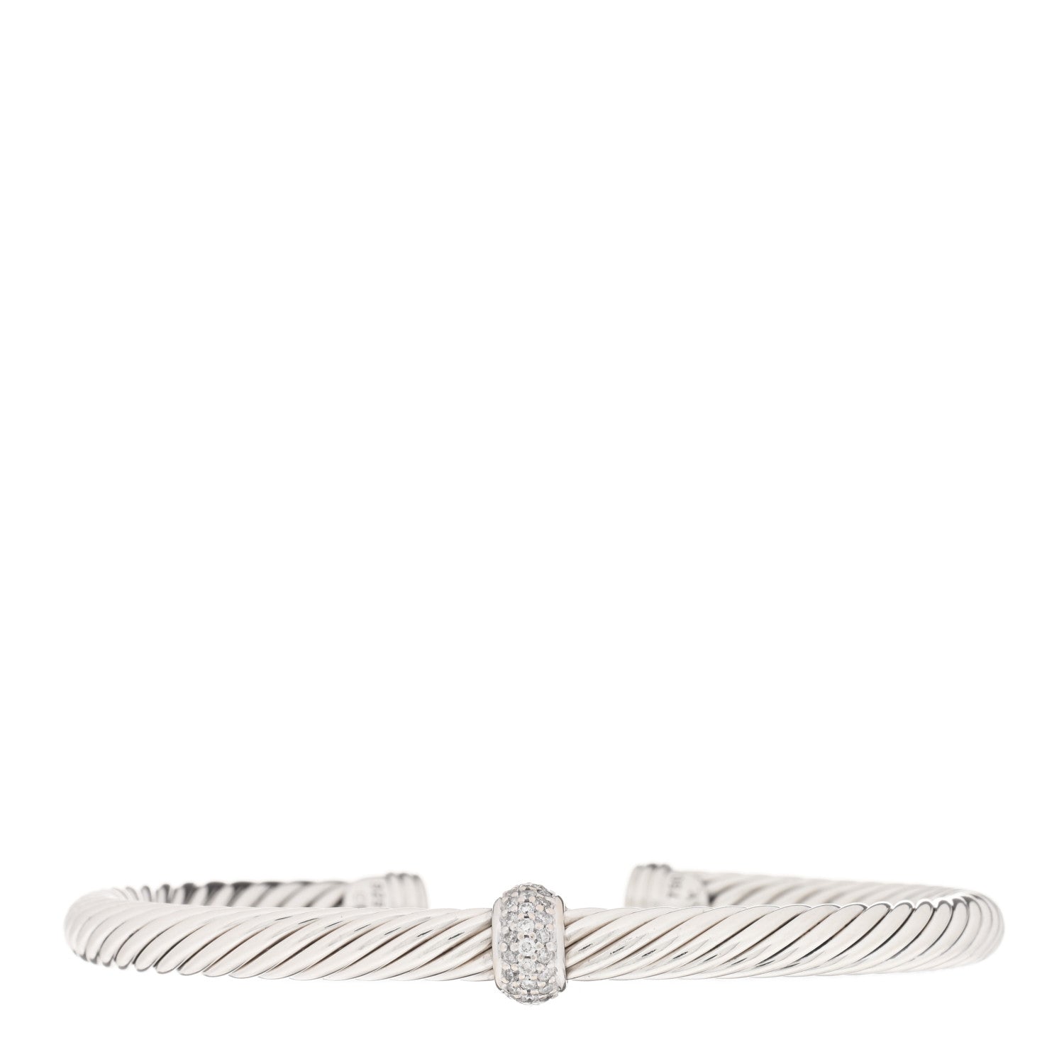 David Yurman Sterling Silver 18K White Gold Diamond 5mm Cable Classics Station Bracelet 1 of 3