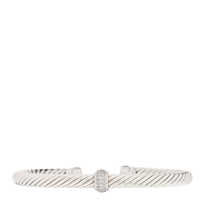 David Yurman Sterling Silver 18K White Gold Diamond 5mm Cable Classics Station Bracelet 1 of 3
