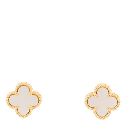 Van Cleef & Arpels 18K Yellow Gold Mother of Pearl Sweet Alhambra Earrings 1 of 5
