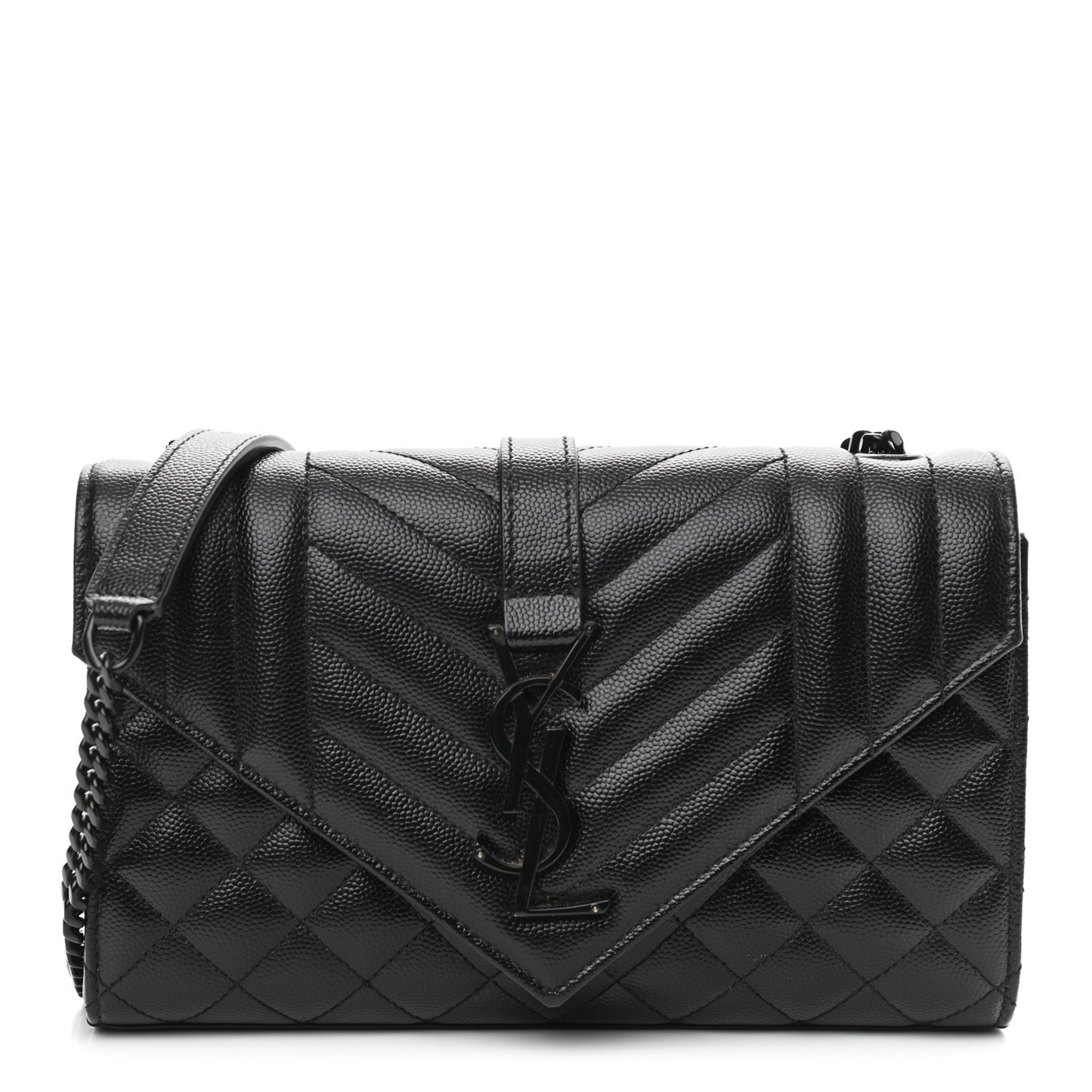 Grain De Poudre Textured Mixed Matelasse Triquilt Small Monogram Satchel Black