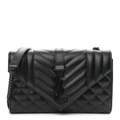 Saint Laurent Grain De Poudre Textured Mixed Matelasse Triquilt Small Monogram Satchel Black 1 of 10