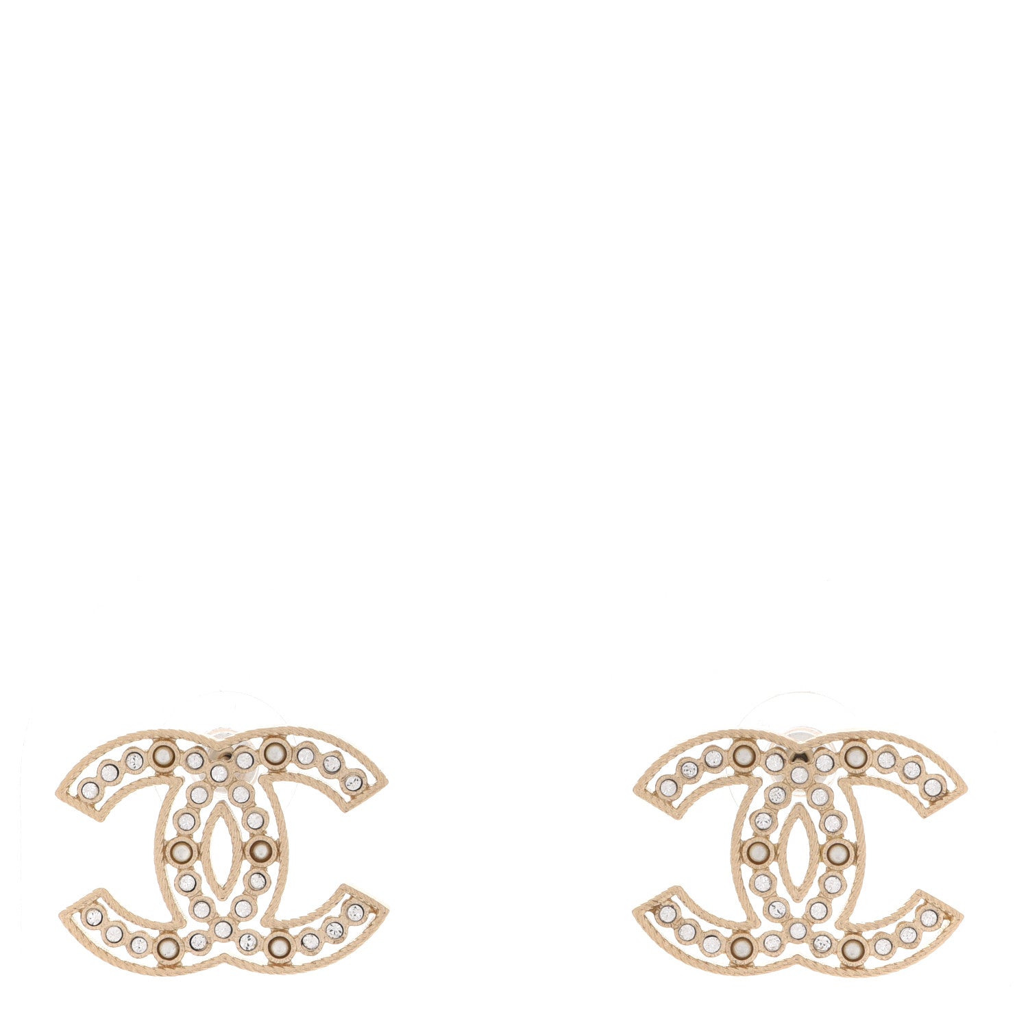 Chanel Crystal Timeless CC Earrings Light Gold 1 of 5