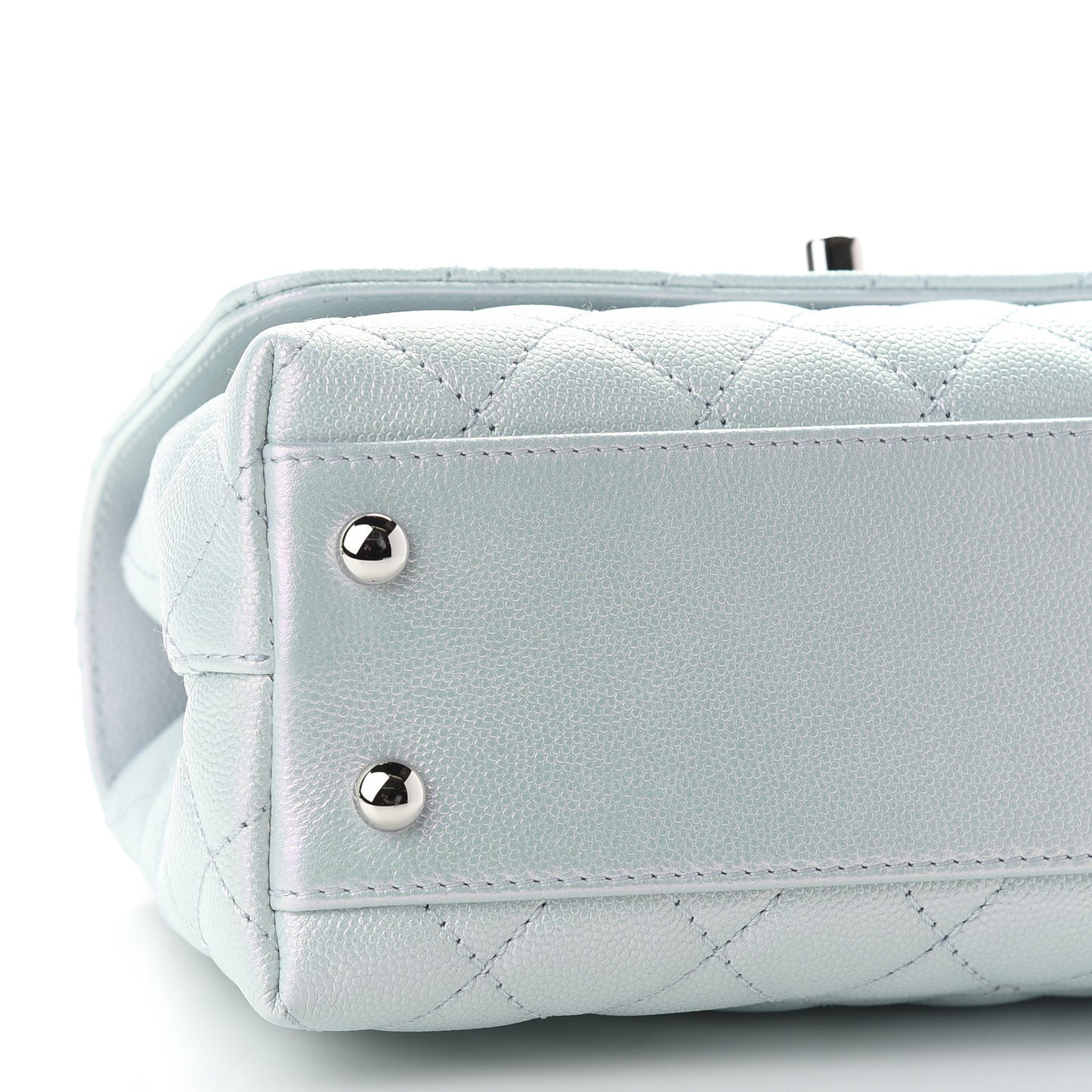 Iridescent Caviar Quilted Mini Coco Handle Flap Light Blue