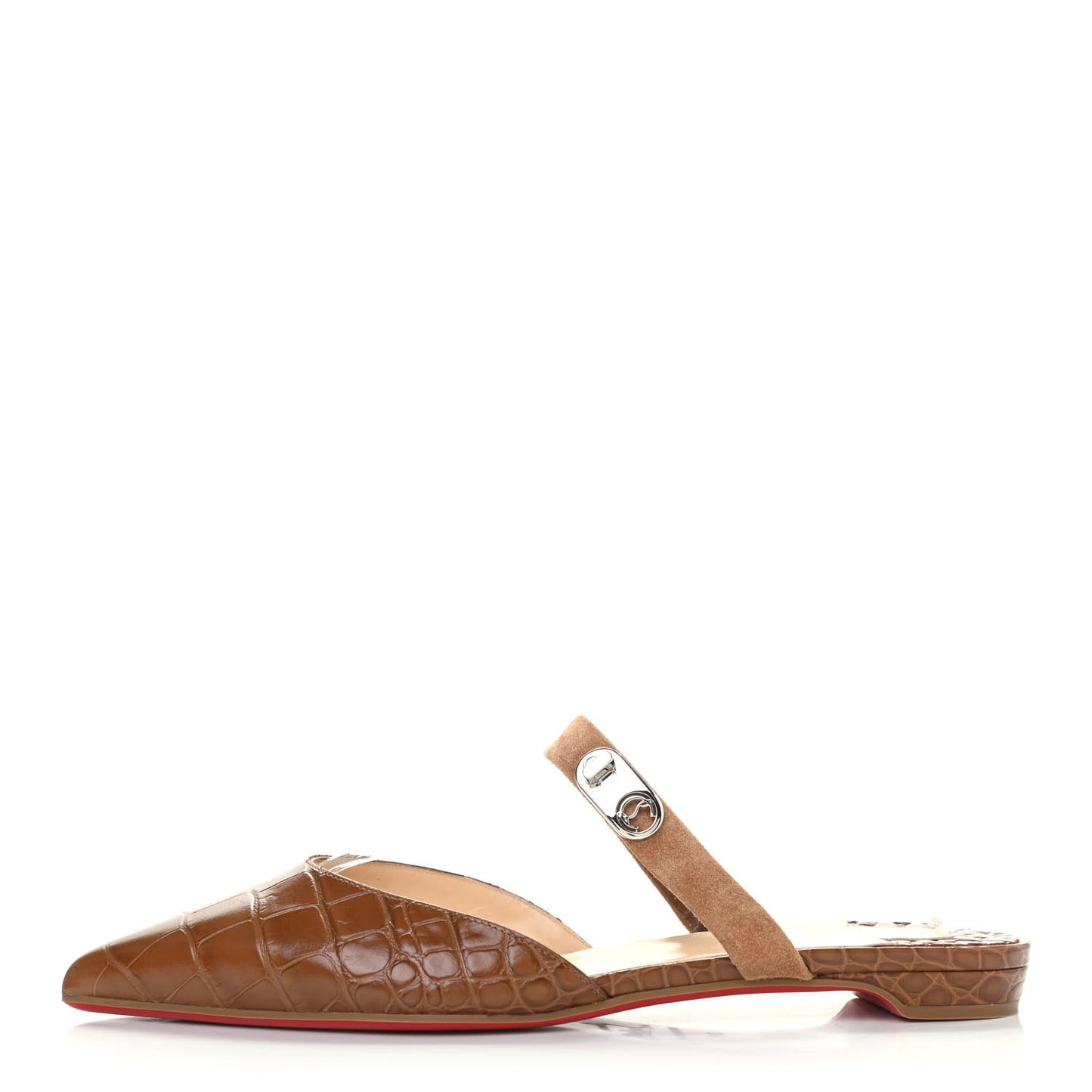 Calfskin Crocodile Embossed Choc Lock Flats 38 Biscotto