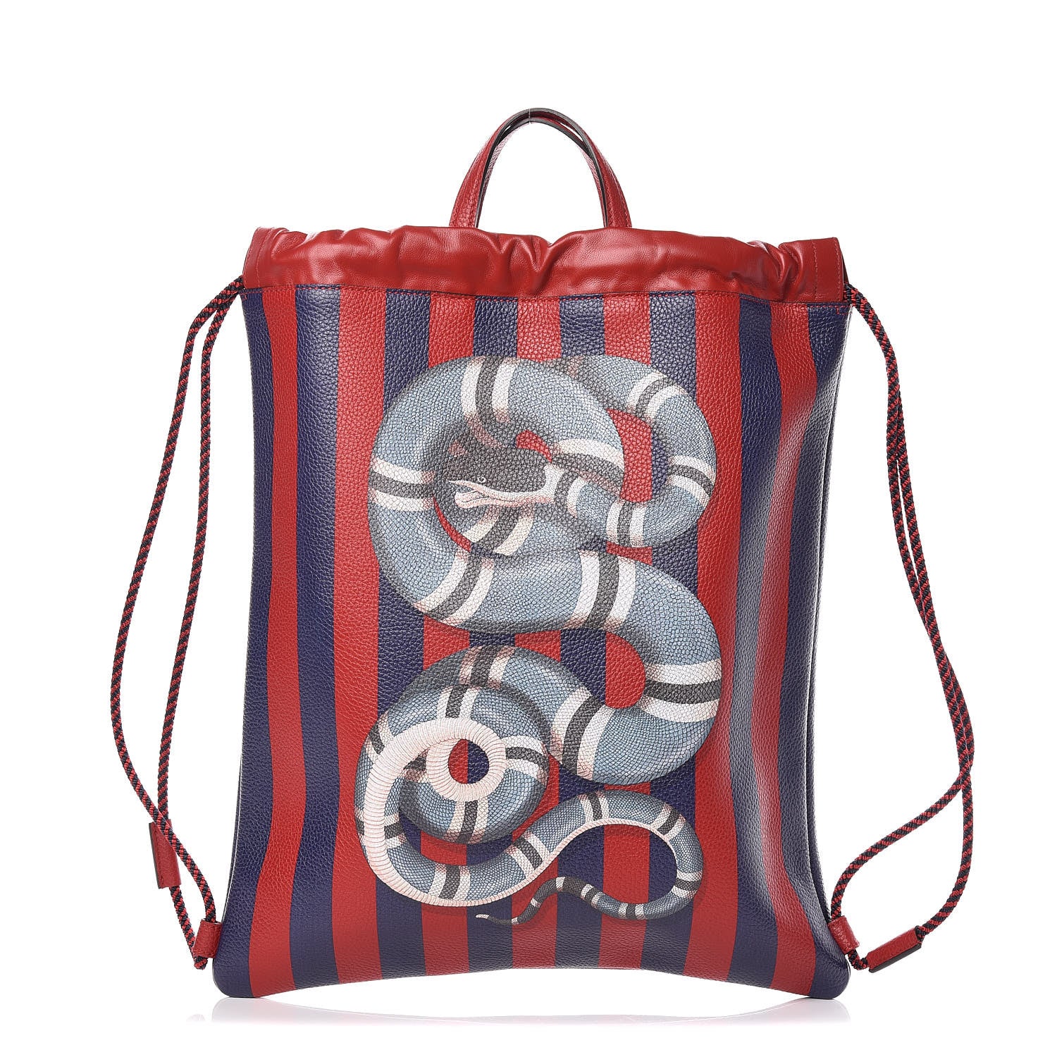 Gucci Calfskin Striped Kingsnake Drawstring Backpack Red 1 of 9