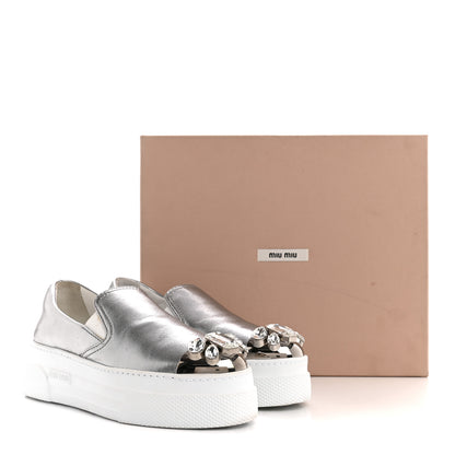 Miu Miu Mordore Crystal Embellished Womens Slip On Trainers 36 Cromo 14 of 14