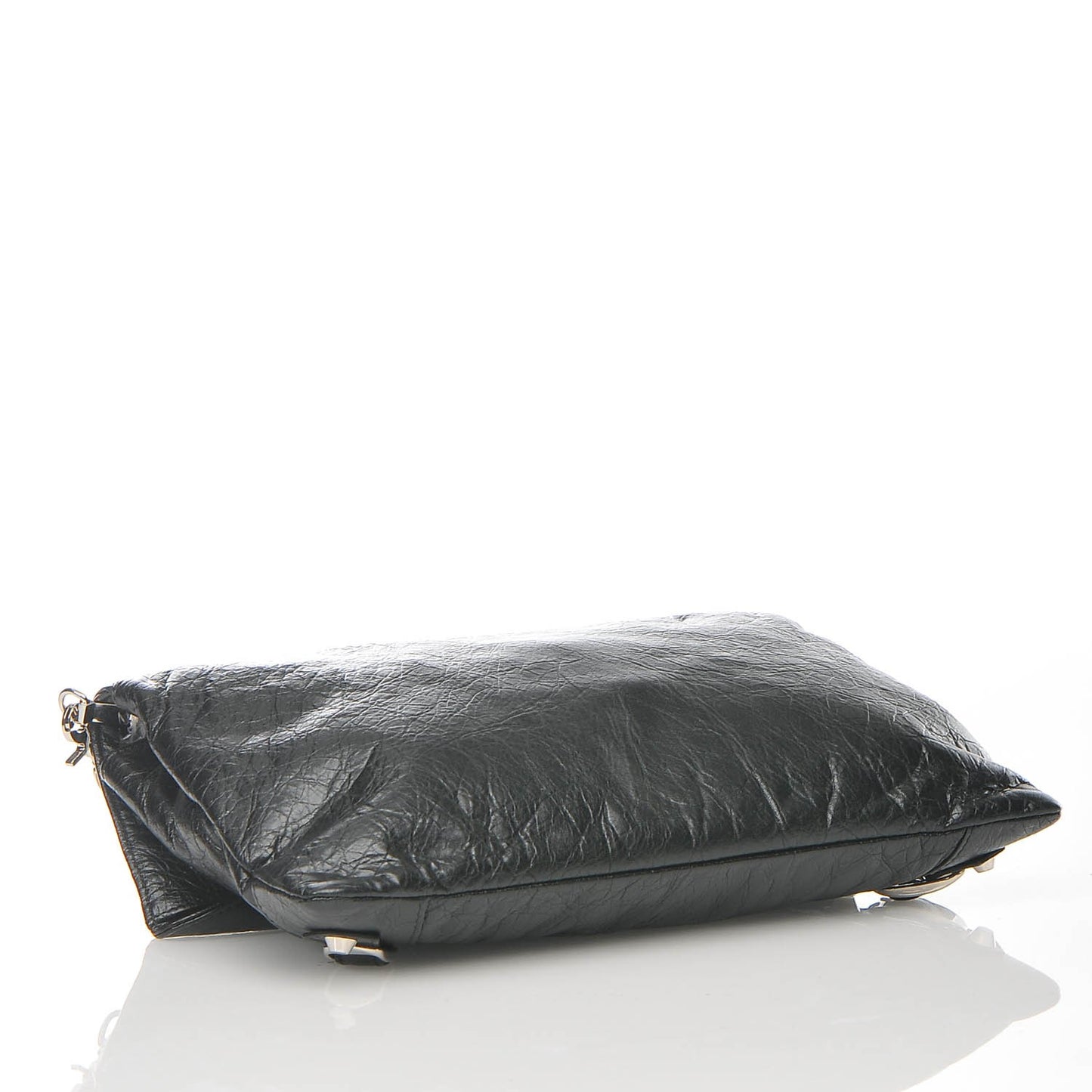 Agneau Classic Silver Hardware Envelope Strap Clutch Black