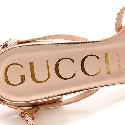 Gucci Metallic Nappa Braided Ketty Horsebit Sandals 38 Salmone 6 of 10