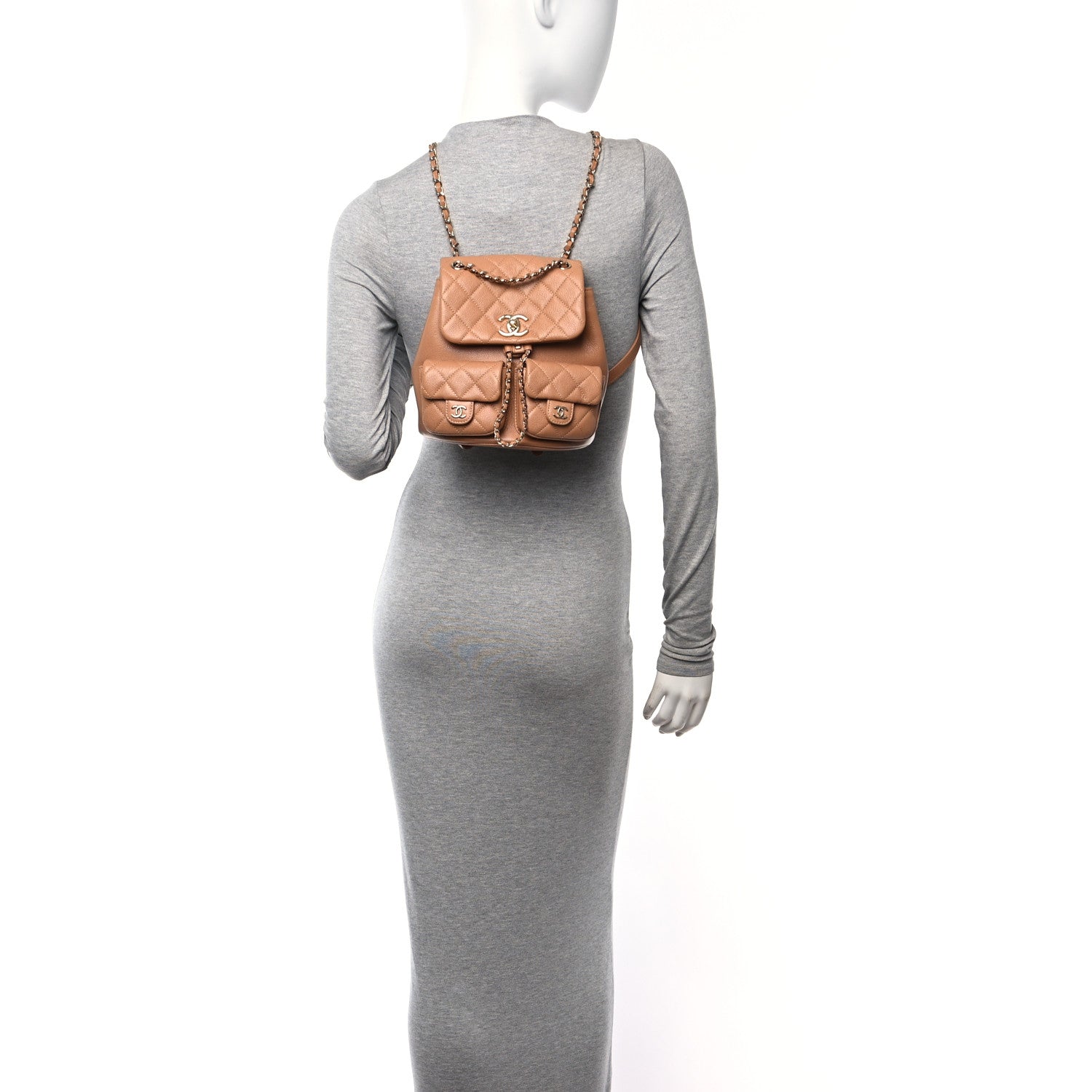 Chanel Shiny Caviar Quilted Medium Duma Pockets Drawstring Backpack Dark Beige 2 of 12