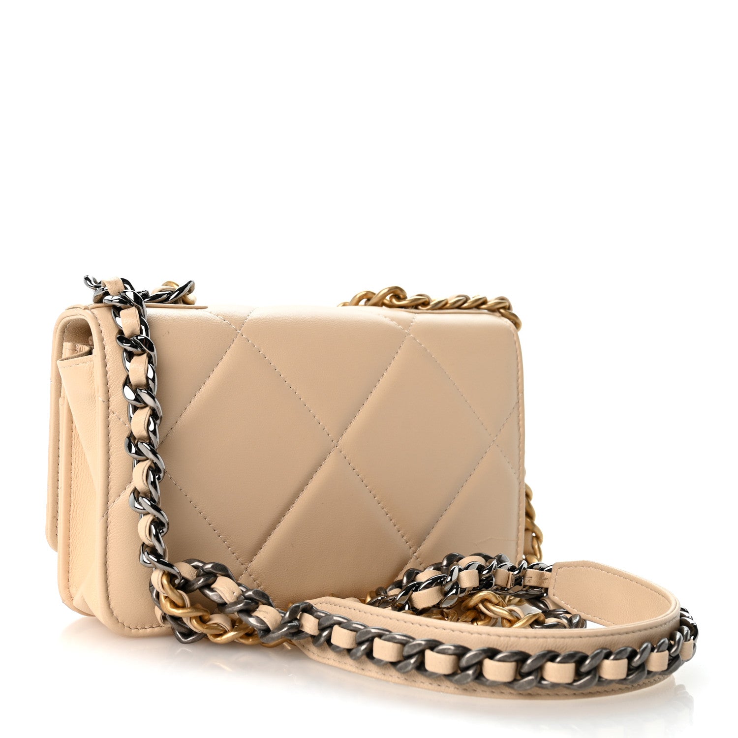 Chanel Lambskin Quilted Chanel 19 Wallet On Chain WOC Beige 2 of 12