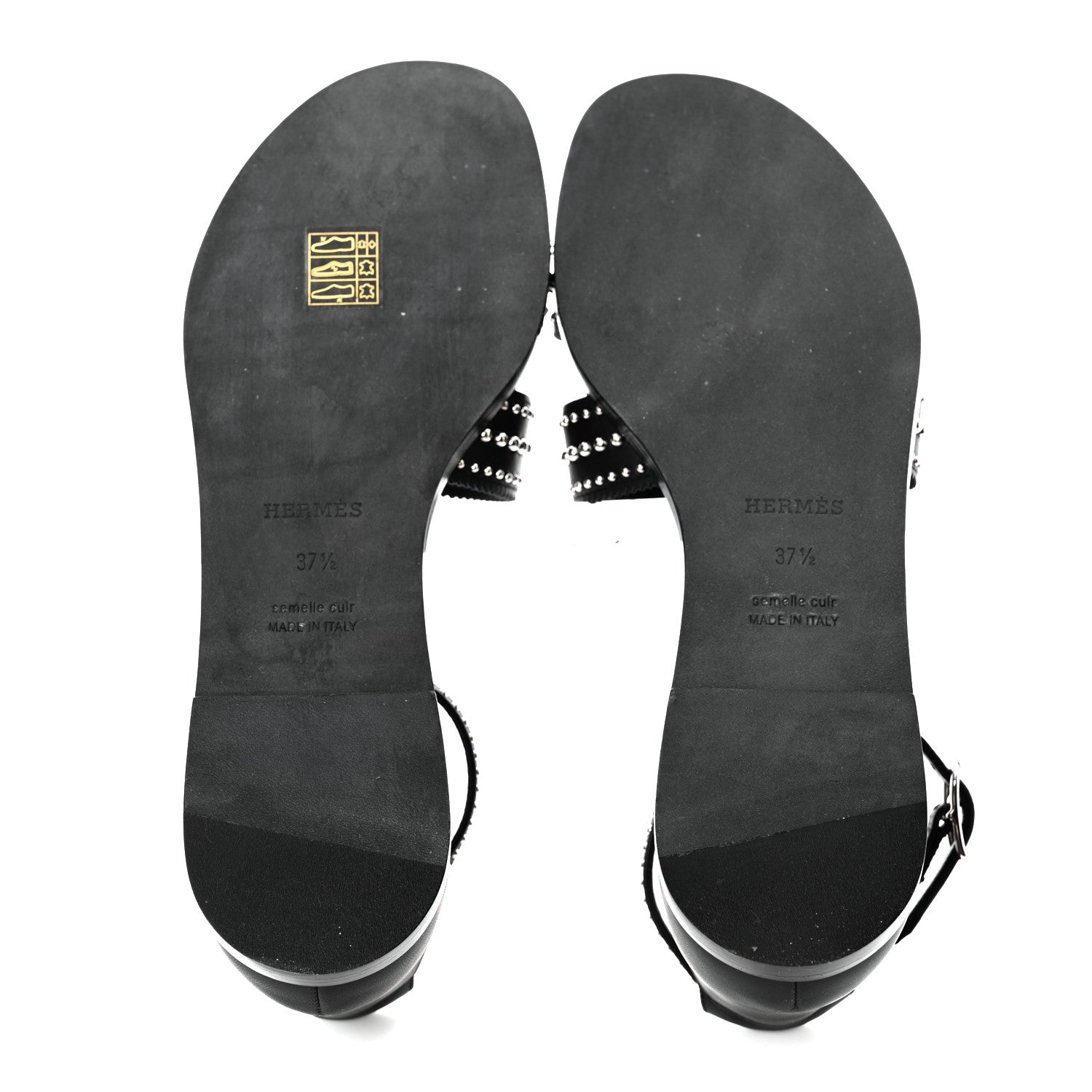 Hermes Calfskin Studded Santorini Sandals 37.5 Black 5 of 8