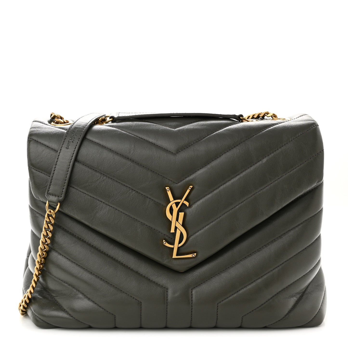 Calfskin Y Quilted Monogram Medium Loulou Chain Satchel Dark Khaki