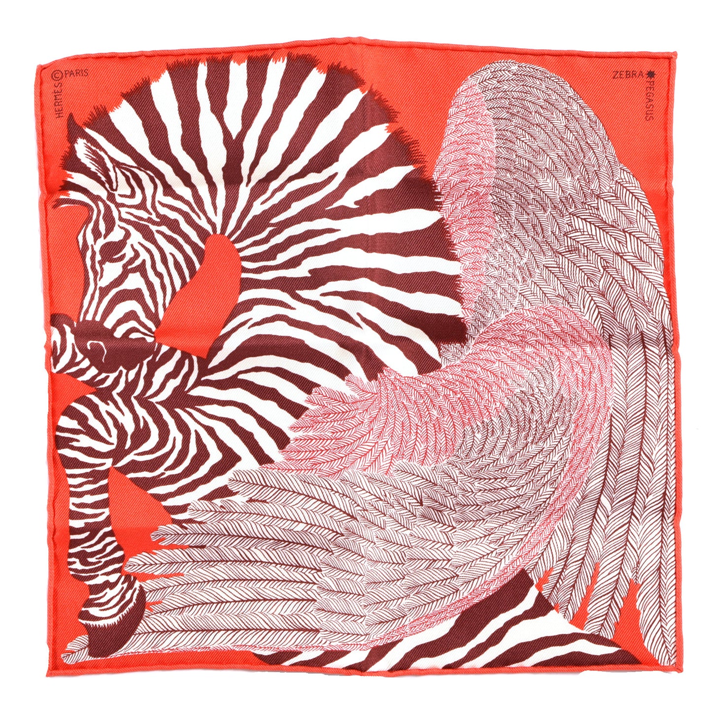 Silk Carre Zebra Pegasus Nano Scarf 20 Rouge Bordeaux Black