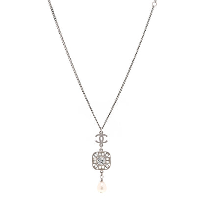 Chanel Crystal Baguette Pearl CC Necklace Silver 1 of 6