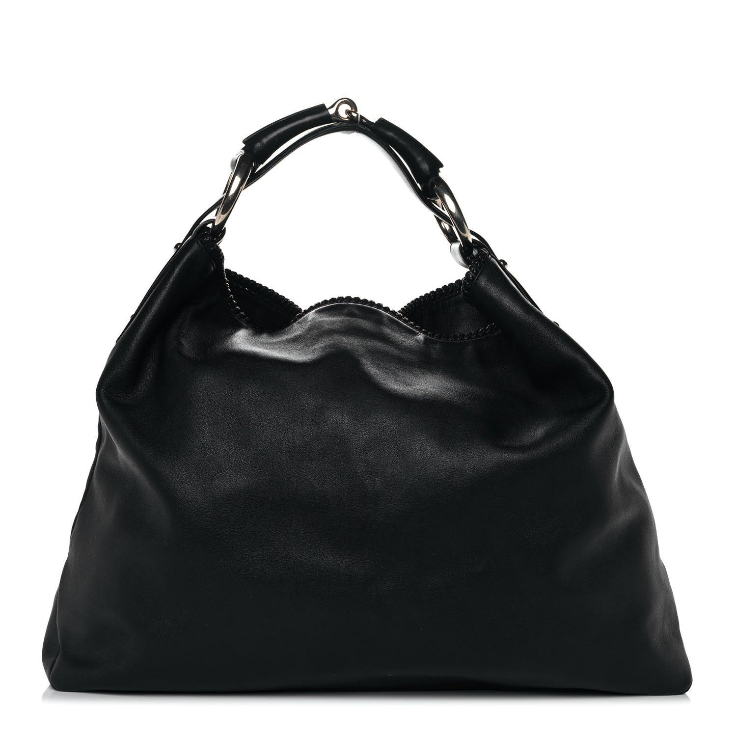 Calfskin Large Horsebit Chain Hobo Black