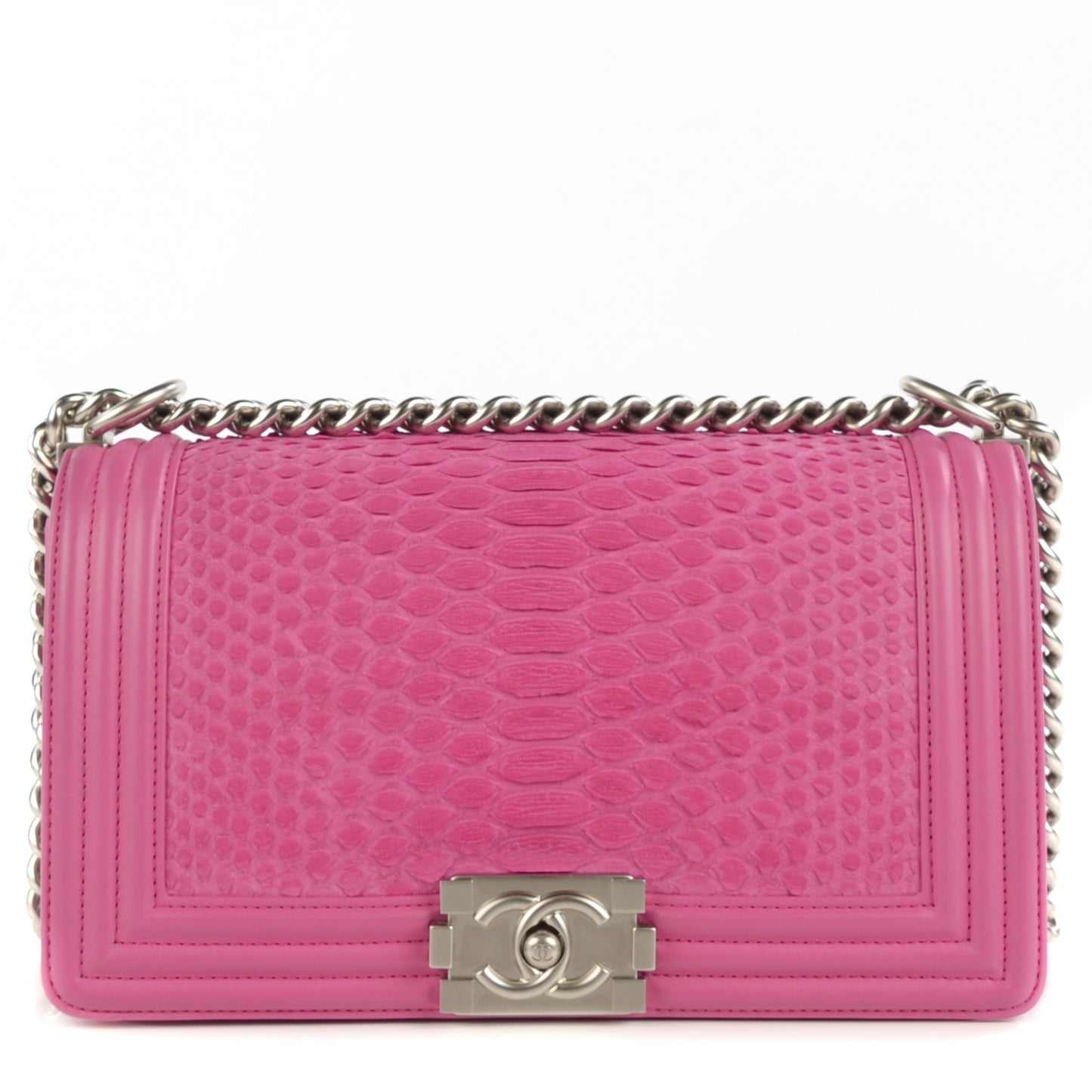 Matte Python Calfskin Medium Boy Flap Pink