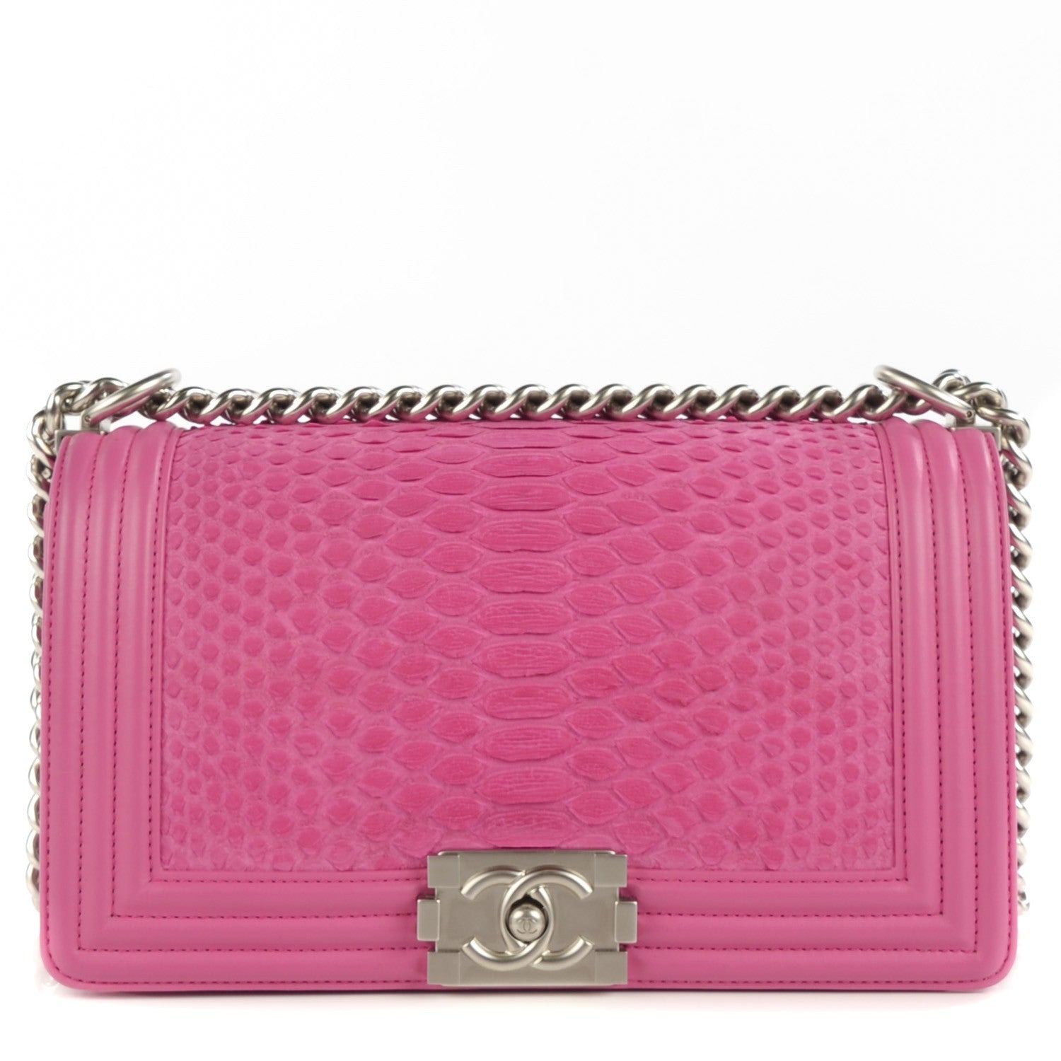 Chanel Matte Python Calfskin Medium Boy Flap Pink 1 of 8