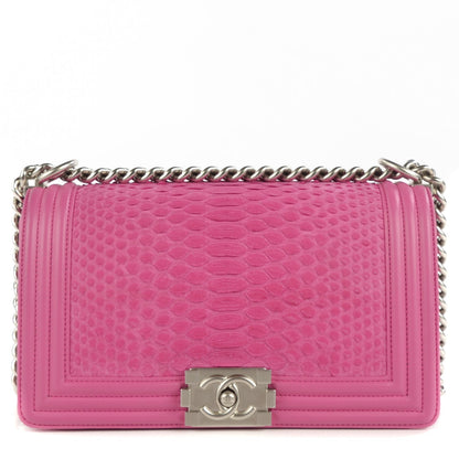 Chanel Matte Python Calfskin Medium Boy Flap Pink 1 of 8