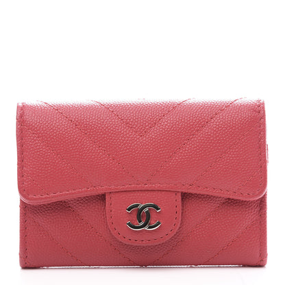 Chanel Caviar Chevron Quilted Flap Card Holder Red 1 of 9