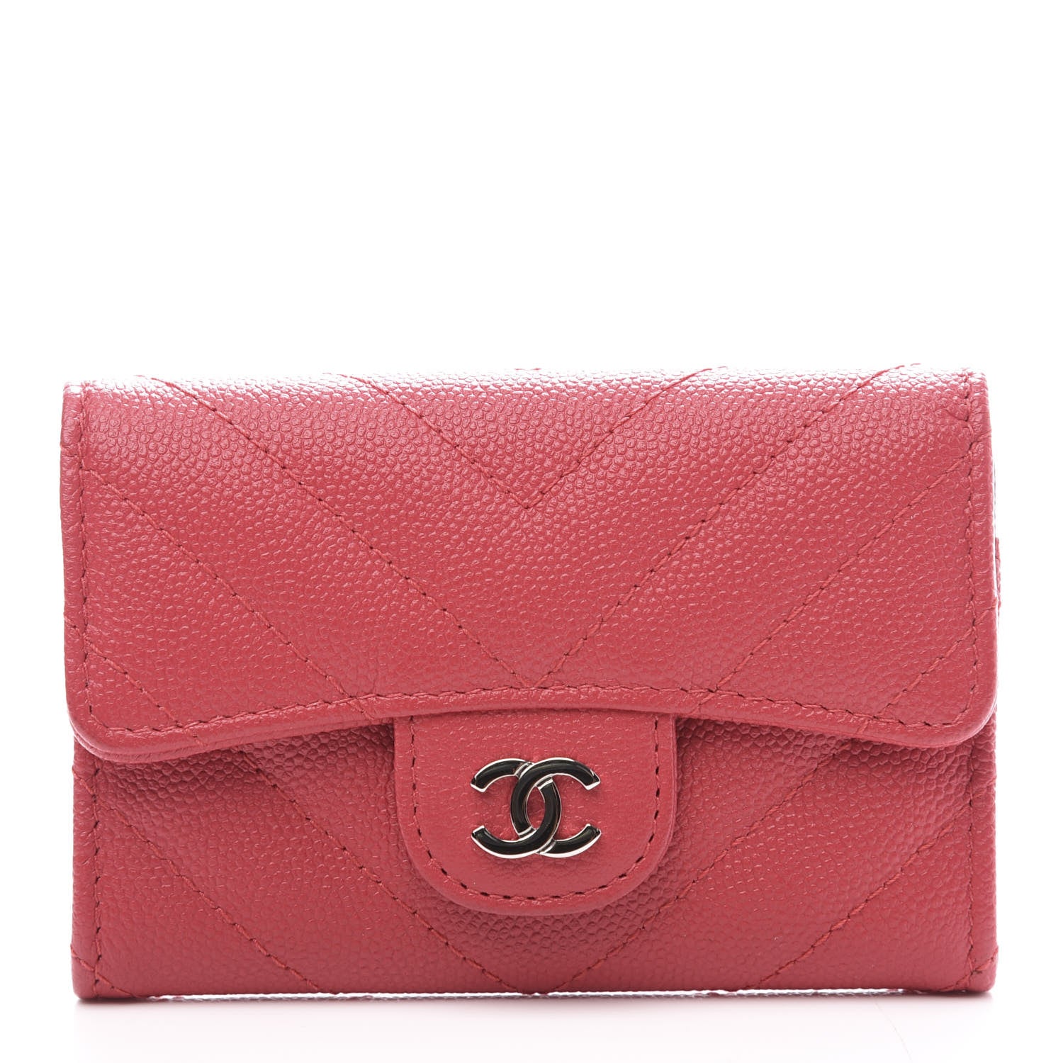 Chanel Caviar Chevron Quilted Flap Card Holder Red 1 of 9