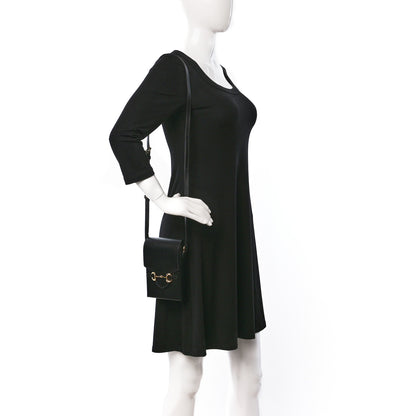 Gucci Boarded Plutone Calfskin Mini Horsebit 1955 Crossbody Bag Black 2 of 9