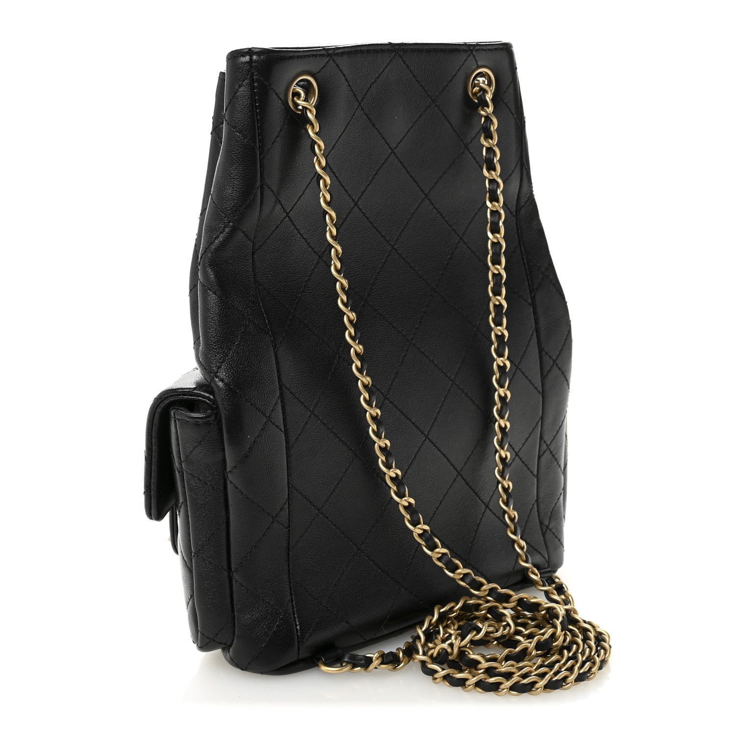 Chanel Shiny Lambskin Quilted Double Pocket Backpack Black 4 of 19