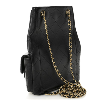 Chanel Shiny Lambskin Quilted Double Pocket Backpack Black 4 of 19