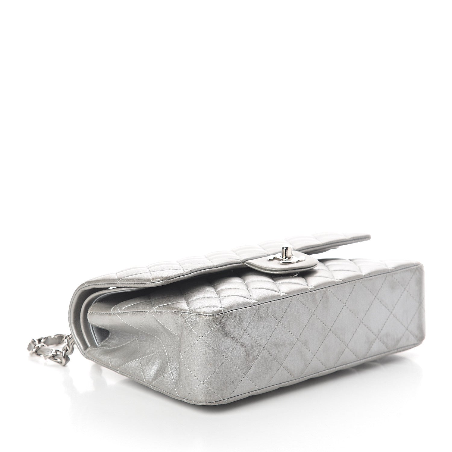 Chanel Metallic Lambskin Quilted Medium Double Flap Silver 3 of 10
