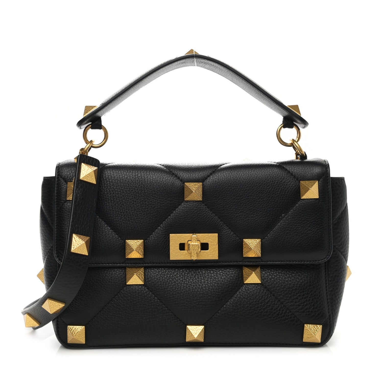 Nappa Large Roman Stud Shoulder Bag Black