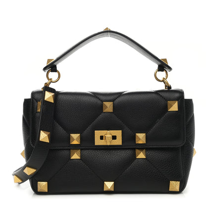 Valentino Garavani Nappa Large Roman Stud Shoulder Bag Black 1 of 8