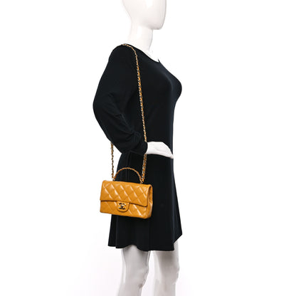 Chanel Shiny Lambskin Quilted Golden Links Top Handle Flap Yellow 2 of 10