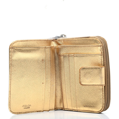 Prada Metallic Saffiano Compact Zip Around Wallet Gold 9 of 26