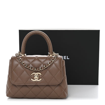 Chanel Caviar Lizard Embossed Quilted Coco Handle Clutch With Chain Brown 11 of 11